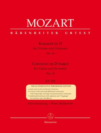 Slika MOZART:VIOLIN CONCERTO IN D,KV 218 NO.4 ,VIOLINE AND PIANO