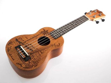 Slika Koki'o sopran ukulele mahogany laser art w/bag