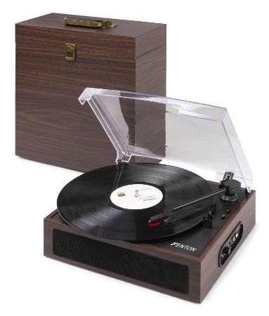 Fenton gramofon RP170D Record Player with Record Storage Case Dark Wood