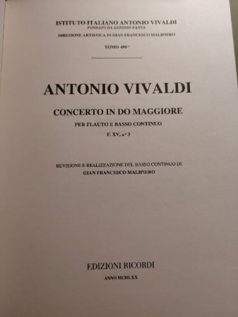 VIVALDI:CONCERTO IN DO MAGGIORE F.XV NO.3 RV 48 SCORE FLUTE AND BASSO CON.
