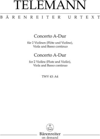 TELEMANN:CONCERTO IN A-DUR TWV 43:A4 SCORE AND PARTS