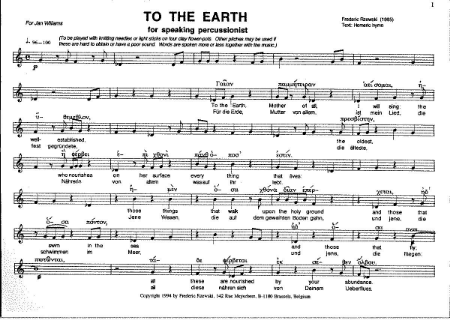 RZEWSKI:TO THE EARTH FOR SPEAKING PERCUSSIONIST