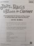 SEBBA:JAZZ,RAGS & BLUES FOR CLARINET CLARINET AND PIANO + CD GRADES 2-3