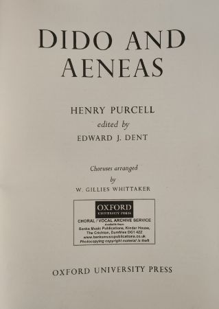 PURCELL/DENT:DIDO AND AENEAS FEMALE EDITION