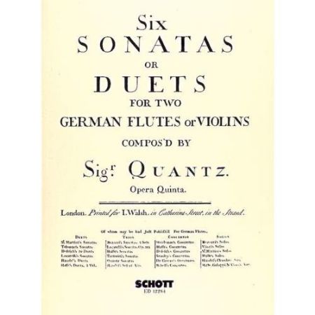 QUANTZ:SIX SONATAS OR DUETS FOR TWO GERMAN FLUTES OR VIOLINS